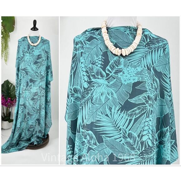 Teal Gray Tropical Floral Leaf Hawaiian MAXI SARONG Kīkepa Pareo Beach WrapSkirt - Picture 1 of 4